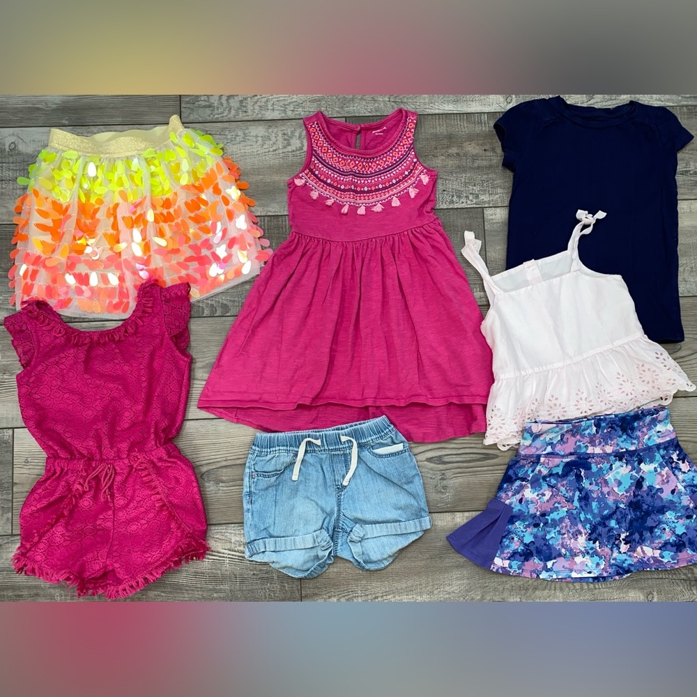 Girl’s Summer Clothing Bundle Lot Tops Skirts Gap Shorts Dress Romper XS - 5 6